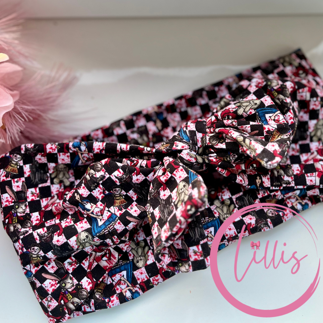 Faux bow headband soft super stretchy wear 3 ways Cute but Dark Designs