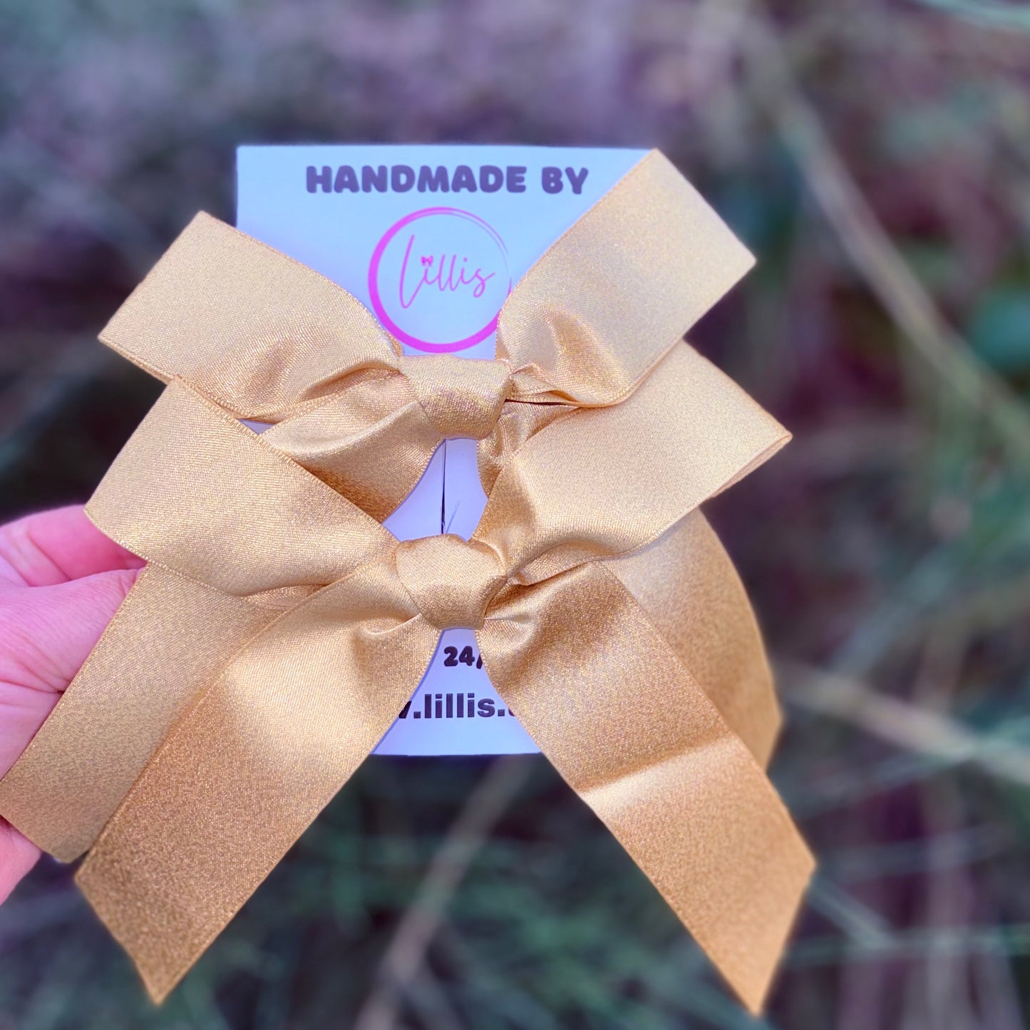 Festive Gold Satin Bows | Handmade Ribbon Hair Accessories Pack of 2