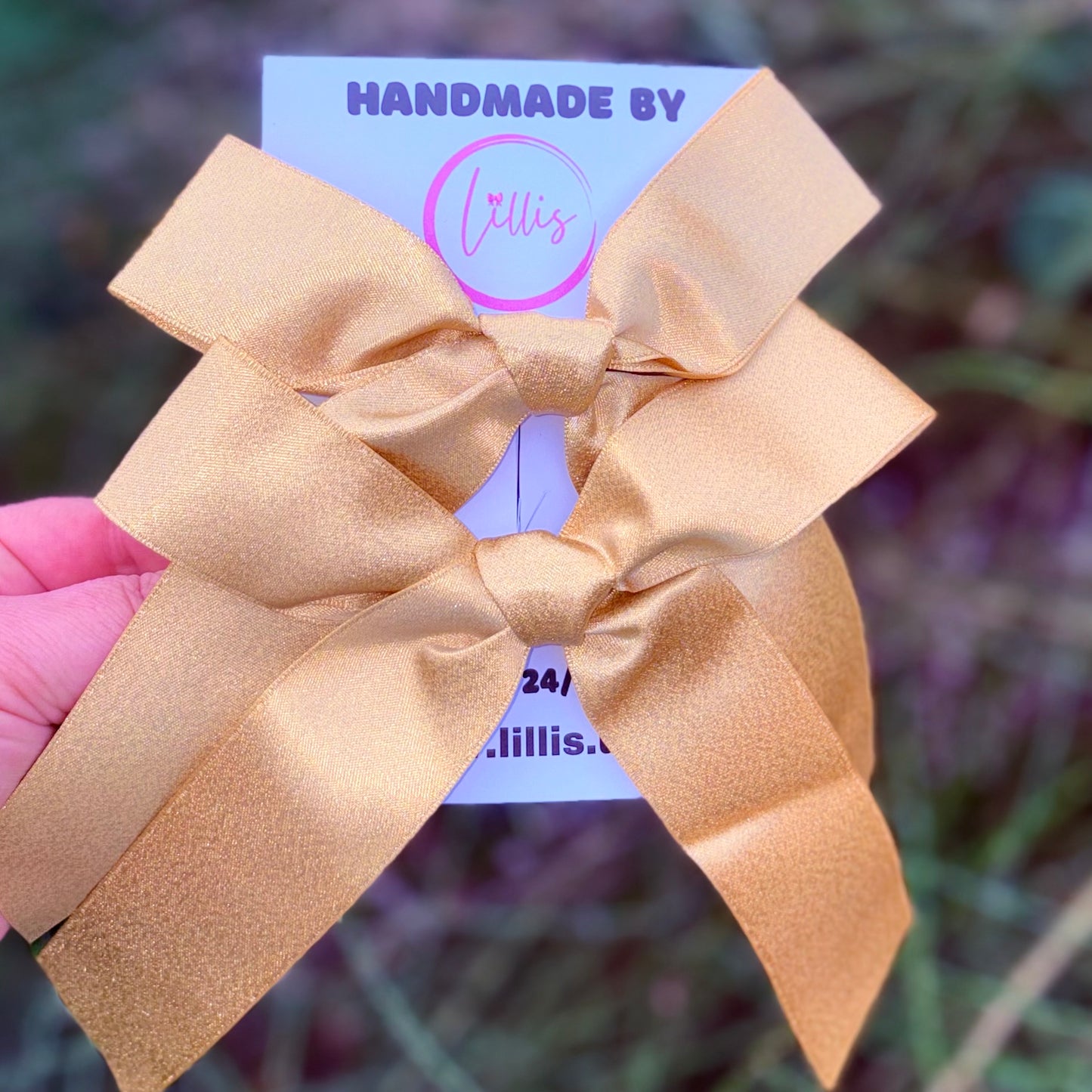 Festive Gold Satin Bows | Handmade Ribbon Hair Accessories Pack of 2
