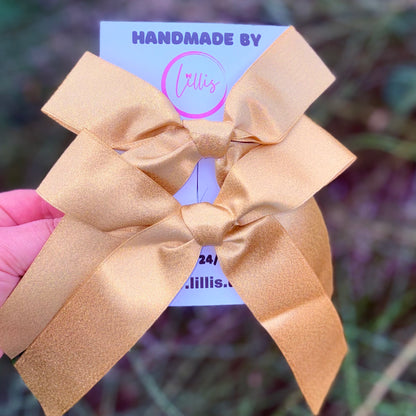 Festive Gold Satin Bows | Handmade Ribbon Hair Accessories Pack of 2