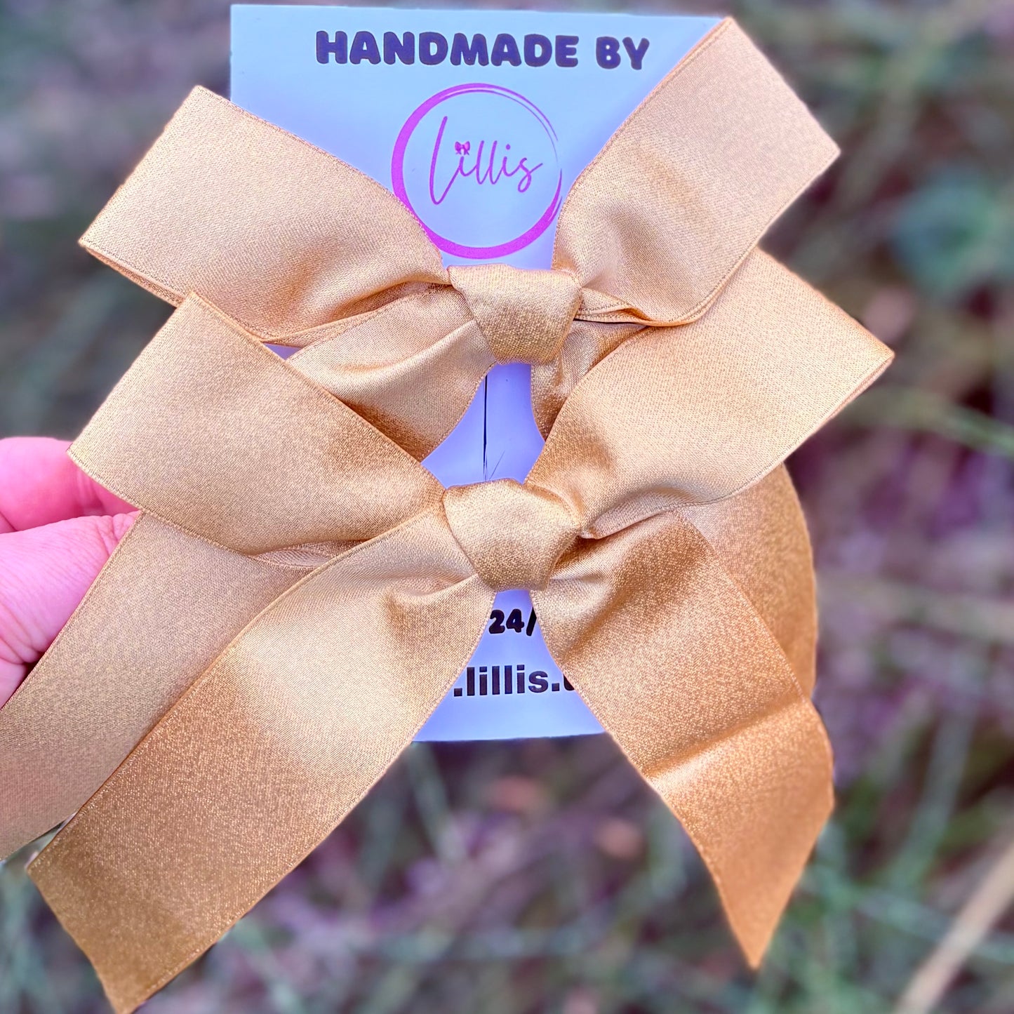 Festive Gold Satin Bows | Handmade Ribbon Hair Accessories Pack of 2
